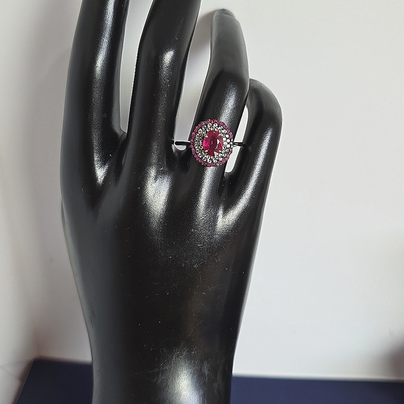 925 Sterling Silver Ring Sz 7.75 with Natural Oval Ruby 6×8mm & Myanmar Sapphire - Picture 7 of 12